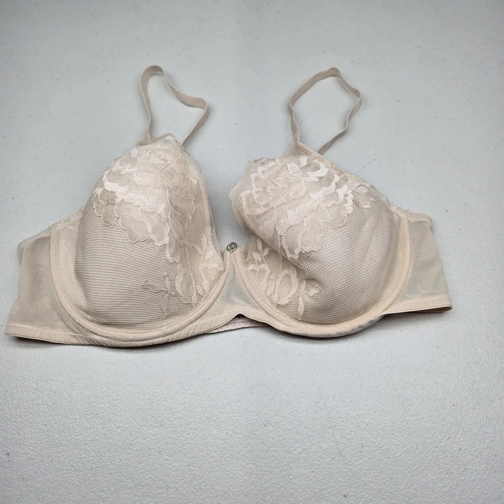 Natori Women Bra 36DD‎ Beige Floral T Shirt Underwired Lace Mesh Strap
